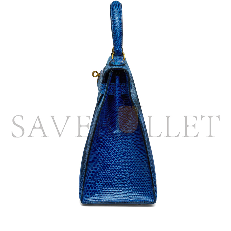 HERMÈS MASTER A SHINY BLEU ROI NILOTICUS LIZARD SELLIER KELLY 28 WITH GOLD HARDWARE (28*22*10cm)